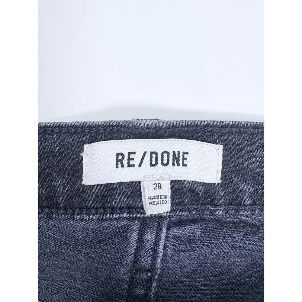 NWT RE/DONE 70s Stove Pipe Jeans 28 Washed Noir High Rise Straight Crop Raw Hem